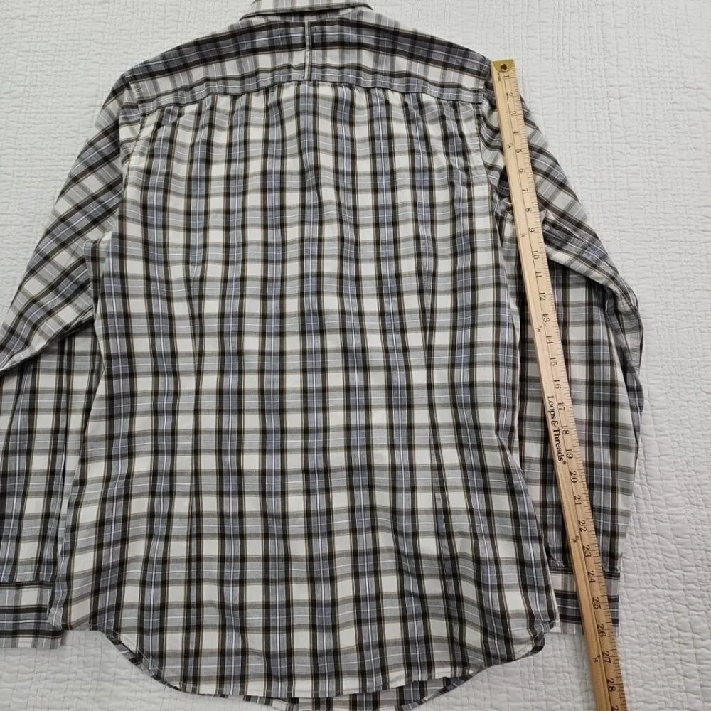 Banana Republic Shirt Men's L Tall Brown Plaid Soft Wash Tailored Slim Fit‎ EUC